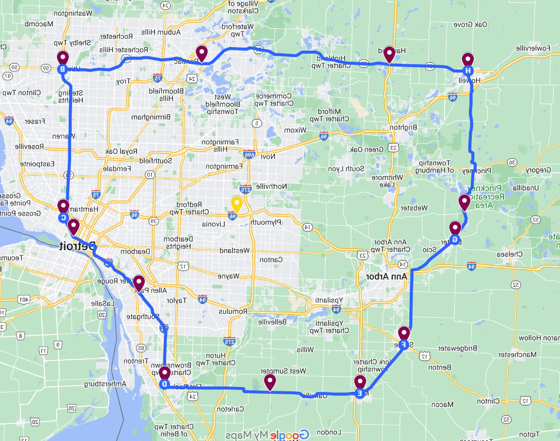 Image of the live-on policy border, which roughly includes areas inside the cities of brownstown, sterling heights, troy, highland charter twp, pinckney, ann arbor, and york charter twp. if you have questions about this map and are unable to navigate it, please contact your admissions officer. 